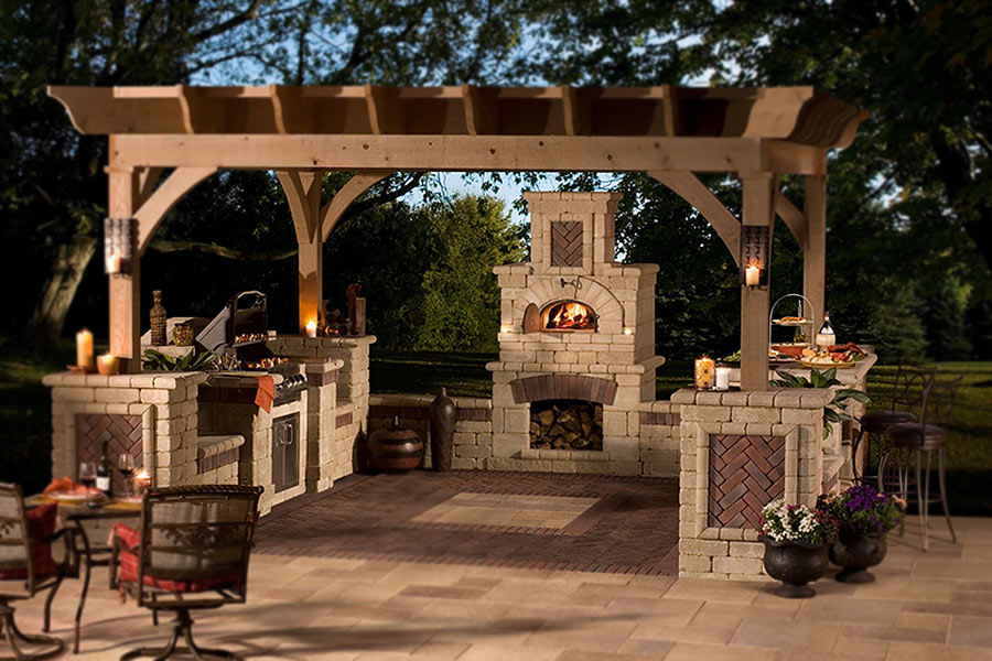 Outdoor Fireplace and Kitchen